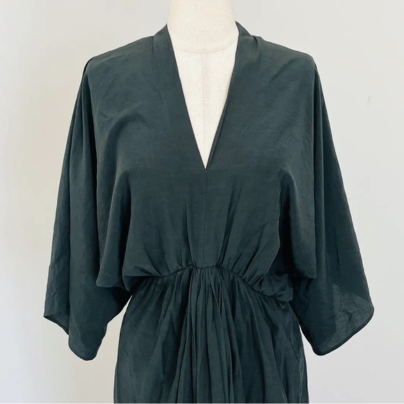SHEIKE Fortress Olive Green Kimono Sleeve Draped Wedding Evening Midi Dress - Picture 7 of 15